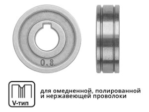 Ролик подающий ф 30/10 мм, шир. 10 мм, проволока ф 0,6-0,8 мм (V-тип) (для твердой проволоки: омедненная, полированная, нержавеющая) (SOLARIS) (WA-2471)