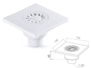 Сливной трап вертикальный D 50 решетка пласт. 150х150 мм, NOVA (5030)