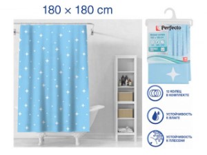Шторка для ванной (12 колец в комплекте), 180x180 см, Secret, звездное небо, PERFECTO LINEA (В комплекте - занавеска - 1 шт., пластиковые кольца - 12  (36-118102)