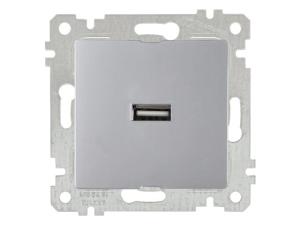 Розетка 1-ая USB (скрытая, без рамки) серебро, RITA, MUTLUSAN (USB-зарядка, 5V-2.1A)
