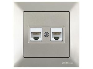 Розетка компьютерная 2xRJ45 (Cat5e, скрытая) титан, DARIA, MUTLUSAN ((2xRJ 45) 8-pin, соединения типа 568A или 568B)