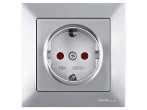 Розетка 1-ая (скрытая, с/з, шторки) серебро, DARIA, MUTLUSAN (16 A, 250 V, IP 20)