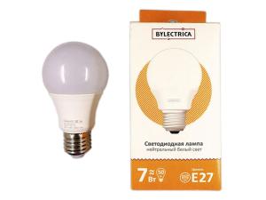 Лампа светодиодная A60 СТАНДАРТ 7 Вт 170-240В E27 4000К BYLECTRICA (45 Вт аналог лампы накал., 575Лм, нейтральный белый свет)