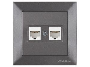 Розетка компьютерная 2xRJ45 (Cat6, скрытая) дымчатая, DARIA, MUTLUSAN ((2xRJ 45) 8-pin, соединения типа 568A или 568B)