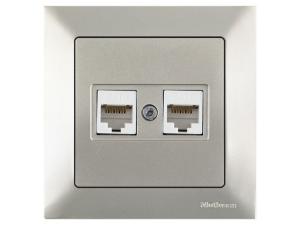 Розетка компьютерная 2xRJ45 (Cat6, скрытая) титан, DARIA, MUTLUSAN ((2xRJ 45) 8-pin, соединения типа 568A или 568B)