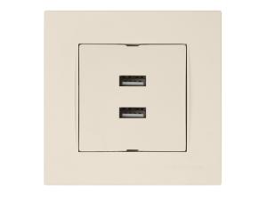 Розетка компьютерная 2хUSB (скрытая, горизонт.) кремовая, RITA, MUTLUSAN (2xUSB charge, 5V-1.0A)