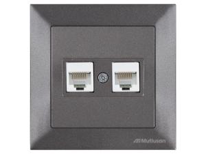 Розетка компьютерная 2xRJ45 (Cat5e, скрытая) дымчатая, DARIA, MUTLUSAN ((2xRJ 45) 8-pin, соединения типа 568A или 568B)