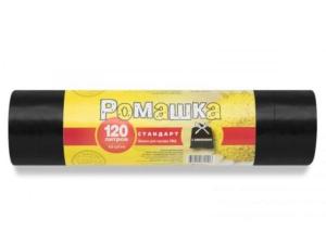 Мешки для мусора с завязками, 120 л, 10 шт, "Стандарт", черные, РОМАШКА (70х110 см/30 мкН)
