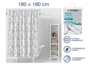 Шторка для ванной (12 колец в комплекте), 180x180 см, Secret, белый мрамор, PERFECTO LINEA (Материал: ПЭВА)